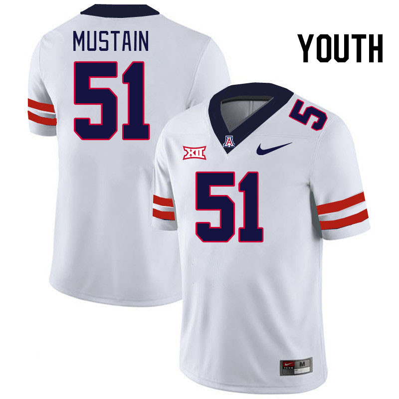 Youth #51 Tyler Mustain Arizona Wildcats Big 12 Conference College Football Jerseys Stitched-White